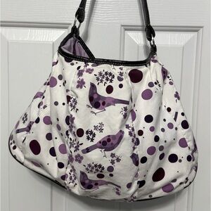 Beautiful bird medium size purse with soft cotton material, leather straps